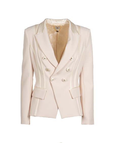 Shop ELISABETTA FRANCHI  Giacca: Elisabetta Franchi giacca in crêpe con dettagli in raso.
Spalle imbottite.
Fodera in raso monogram.
Inserti in raso.
Bottoni abbinati.
Patte applicate.
Vestibilità slim.
Composizione: 96%Poliestere 04%Elastan.
Made in Italy.. GI14251E2-193